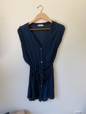 Carve Navy Button-Front Tie-Waist Cover-Up